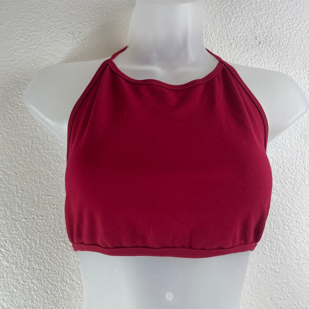 American Apparel Burgundy Halter Crop Top One Size High Neck Tie Back Red USA